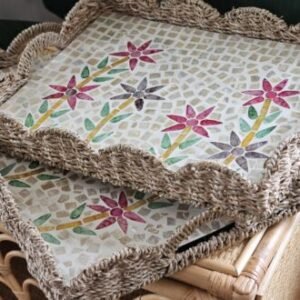 Mother Of Pearl x Seagrass Wicker Tray